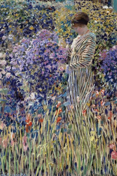 Tranquil Gardens: Woman in garden by Frederick Carl Frieseke