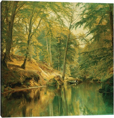 A Wooded River Landscape with Figures in a Boat, 1893 Canvas Art Print