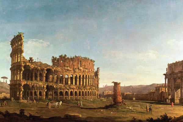 Ancient Ruins: Colosseum and Arch of Constantine, Rome by Canaletto