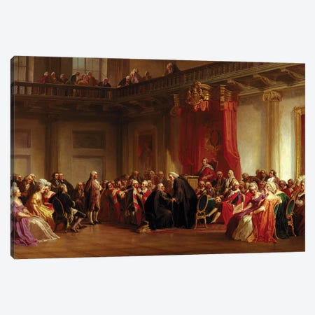 Benjamin Franklin Appearing before the Privy Council Canvas Print #BMN9462} by Christian Schussele Canvas Print