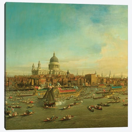 The River Thames with St. Paul's Cathedral on Lord Mayor's Day, c.1747-8 Detail Canvas Print #BMN9463} by Canaletto Art Print