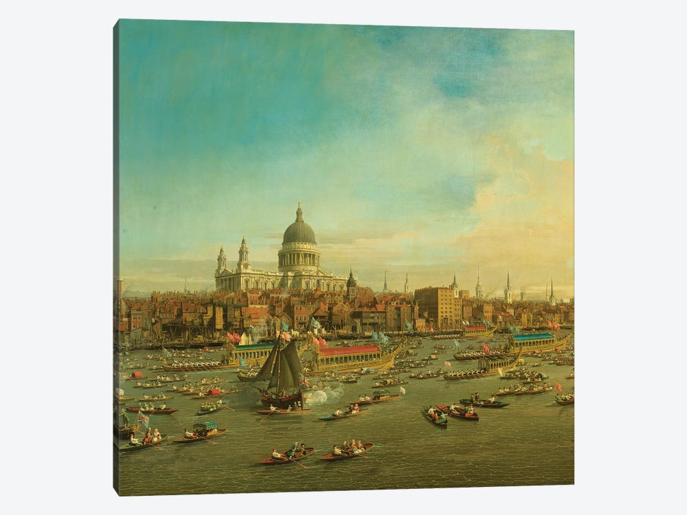 The River Thames with St. Paul's Cathedral on Lord Mayor's Day, c.1747-8 Detail by Canaletto 1-piece Canvas Art