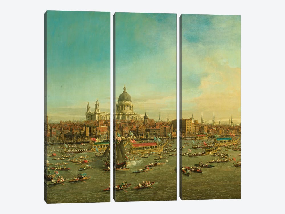The River Thames with St. Paul's Cathedral on Lord Mayor's Day, c.1747-8 Detail by Canaletto 3-piece Canvas Wall Art
