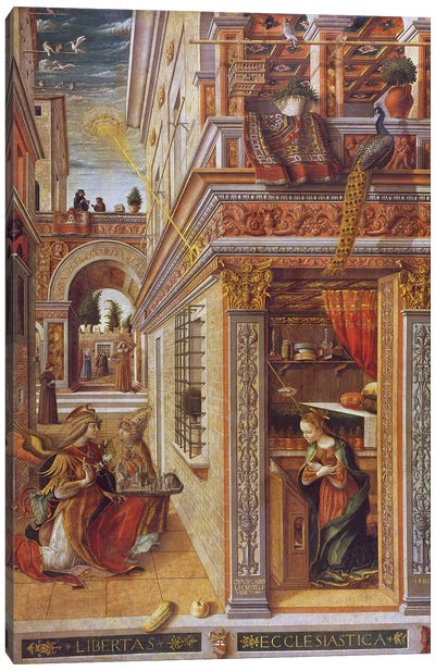 The Annunciation with St. Emidius, 1486 Canvas Art Print