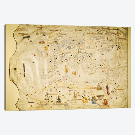 Map of Charles V, Map of Mecia de Viladestes, a portulan of Europe and North Africa, 1413  Canvas Print #BMN948} by Spanish School Canvas Print