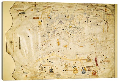 Map of Charles V, Map of Mecia de Viladestes, a portulan of Europe and North Africa, 1413  Canvas Art Print