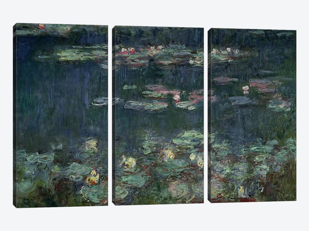 Waterlilies: Green Reflections, 1914-18  by Claude Monet 3-piece Canvas Art Print