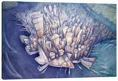Manhattan from Above, 1994 Canvas Art Print - Cubism Art