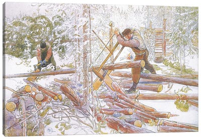 They were then cut into uniform lengths Canvas Art Print - Carl Larsson