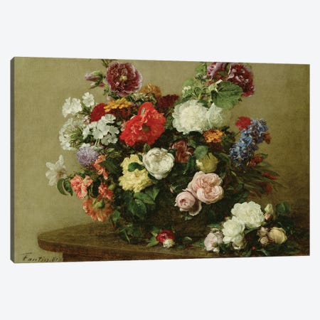 French Roses and Peonies, 1881 Canvas Print #BMN955} by Ignace Henri Jean Theodore Fantin-Latour Canvas Art Print