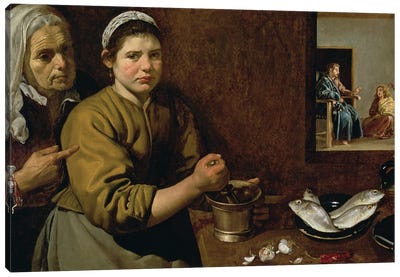 Kitchen Scene with Christ in the House of Martha and Mary, c.1618  Canvas Art Print