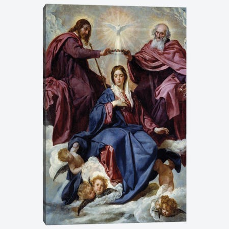 The coronation of the Virgin, 1645 Canvas Print #BMN9607} by Diego Rodriguez de Silva y Velazquez Canvas Wall Art