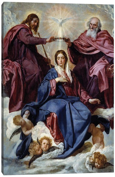 The coronation of the Virgin, 1645 Canvas Art Print - Religion & Spirituality Art