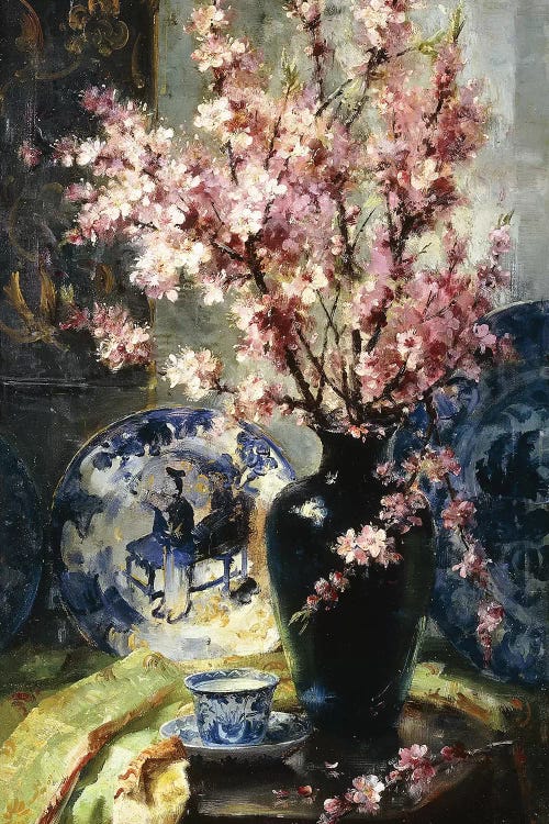 Apple Blossoms and Blue and White Porcelain on a Table, 