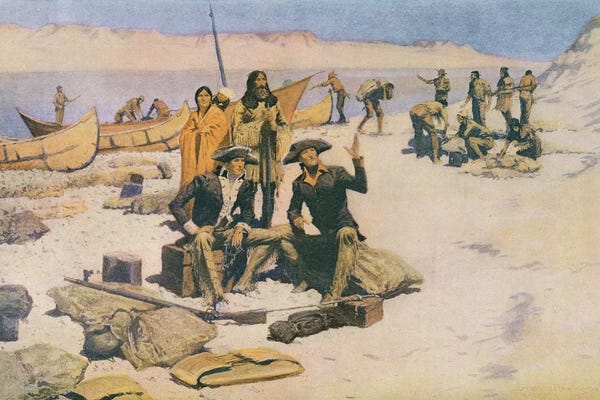 Frederic Remington: Lewis and Clark at the mouth of the Columbia River, 1805, from 'Collier's Magazine', May 12th 1906  by Frederic Remington