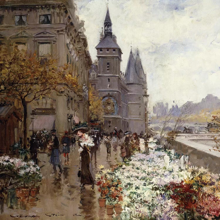 A Flower Market Along the Seine,  by Georges Stein wall art