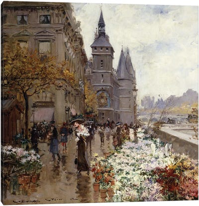 A Flower Market Along the Seine,  Canvas Art Print