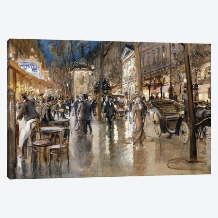 Evening on a Parisian Boulevard,  Canvas Print #BMN9655} by Georges Stein Canvas Art Print