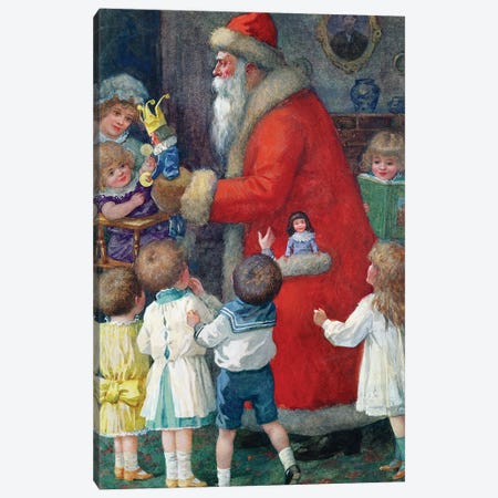Father Christmas with Children Canvas Print #BMN9670} by Karl Roger Canvas Art