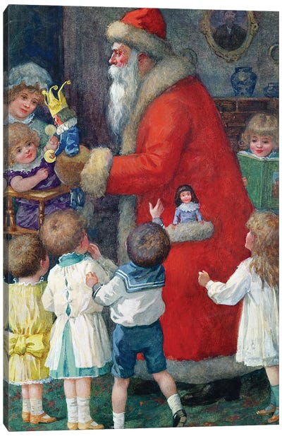 Father Christmas with Children Canvas Art Print