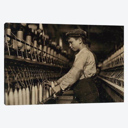 A doffer replaces full bobbins at Globe Cotton Mill, Augusta, Georgia, 1909  Canvas Print #BMN9672} by Lewis Wickes Hine Canvas Art