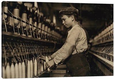 A doffer replaces full bobbins at Globe Cotton Mill, Augusta, Georgia, 1909  Canvas Art Print