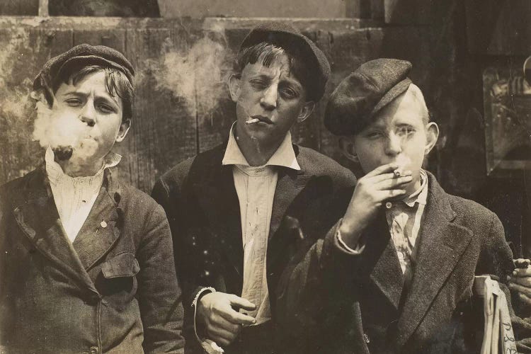 Three Young Newsboys Smoking, Saint Louis, Missouri, USA, 1910 