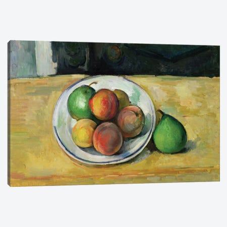 Still Life with a Peach and Two Green Pears, c. 1883-87  Canvas Print #BMN9713} by Paul Cezanne Canvas Print