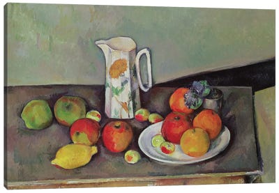 Still life with milk jug and fruit, c.1886-90  Canvas Art Print - Paul Cezanne