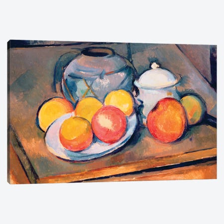 Straw-covered vase, sugar bowl and apples, 1890-93   Canvas Print #BMN9723} by Paul Cezanne Canvas Art