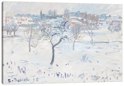 Snowy Landscape at Eragny with an Apple Tree, 1895  Canvas Art Print - Apple Trees