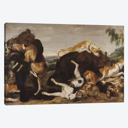 Bear Hunt or, Battle Between Dogs and Bears  Canvas Print #BMN9744} by Paul De Vos Canvas Print