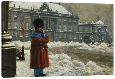 A Royal Life Guard on Duty Outside the Royal Palace Amalienborg, Copenhagen,  Canvas Art Print - Paul Fischer