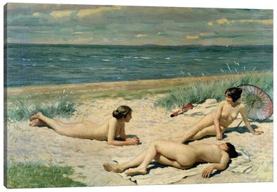 Nude bathers on the beach Canvas Art Print