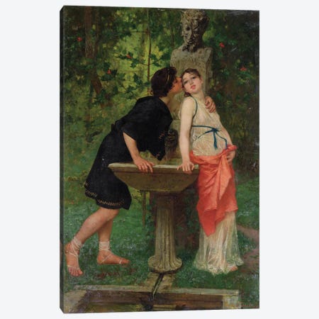 Lovers by a Fountain Canvas Print #BMN974} by Modesto Faustini Canvas Art Print