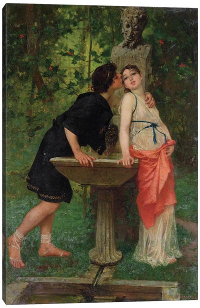 Lovers by a Fountain Canvas Art Print