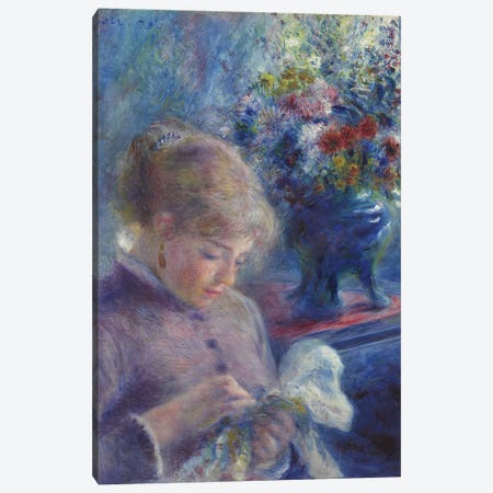Young Woman Sewing, 1879  Canvas Print #BMN9759} by Pierre-Auguste Renoir Canvas Art Print