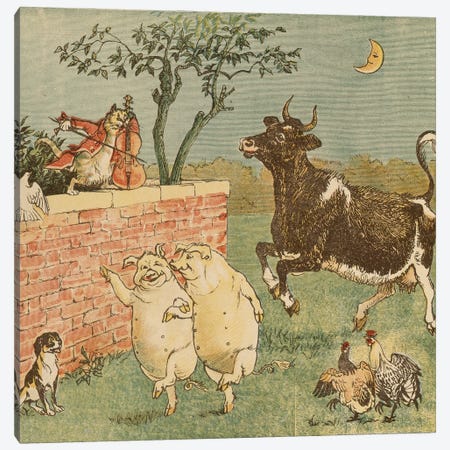 The Cat and the Fiddle and the Cow - Illustrations from Hey Diddle Diddle Canvas Print #BMN9762} by Randolph Caldecott Canvas Wall Art