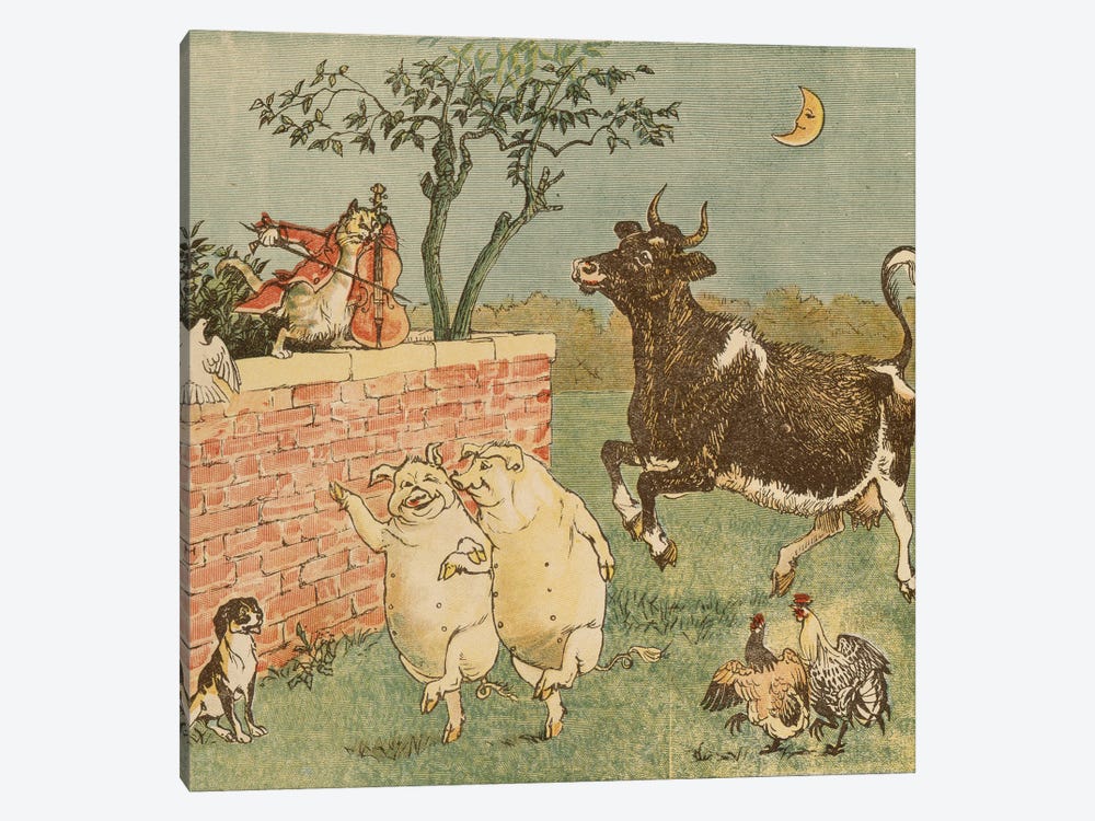 The Cat and the Fiddle and the Cow - Illustrations from Hey Diddle Diddle by Randolph Caldecott 1-piece Canvas Art Print