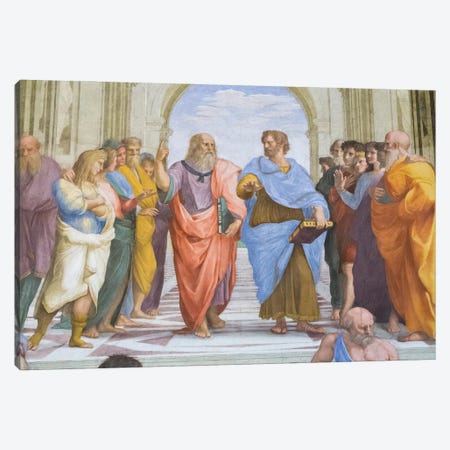 Aristotle and Plato: detail from the School of Athens in the Stanza della Segnatura, 1510-11  Canvas Print #BMN9766} by Raphael Canvas Print
