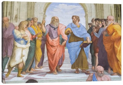 Aristotle and Plato: detail from the School of Athens in the Stanza della Segnatura, 1510-11  Canvas Art Print - Raphael