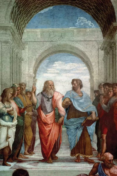 Raphael: Aristotle and Plato: detail from the School of Athens in the Stanza della Segnatura, 1510-11   by Raphael