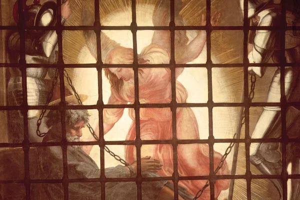 Raphael: The Angel Wakes St Peter, from 'The Liberation of St Peter' in the Stanza d'Eliodoro, 1512-14    by Raphael