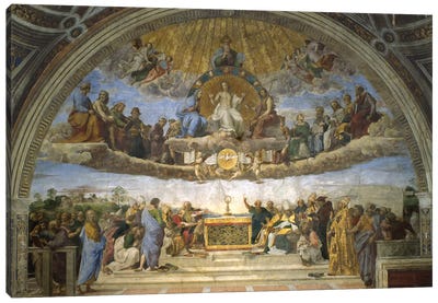 The Disputation of the Holy Sacrament, from the Stanza della Segnatura, 1509-10  Canvas Art Print - Classic Fine Art