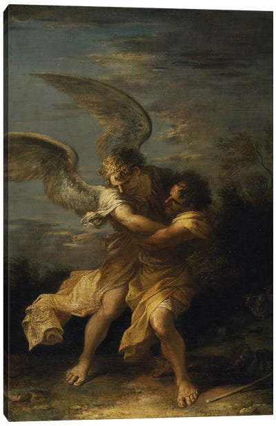 Jacob wrestling with the angel  Canvas Art Print - Angel Art