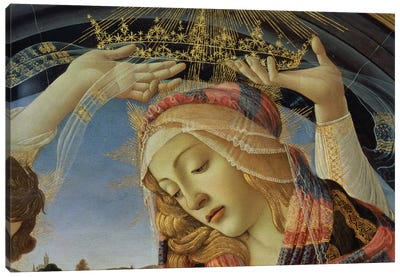 The Madonna of the Magnificat, detail of the Virgin's face and crown, 1482   Canvas Art Print