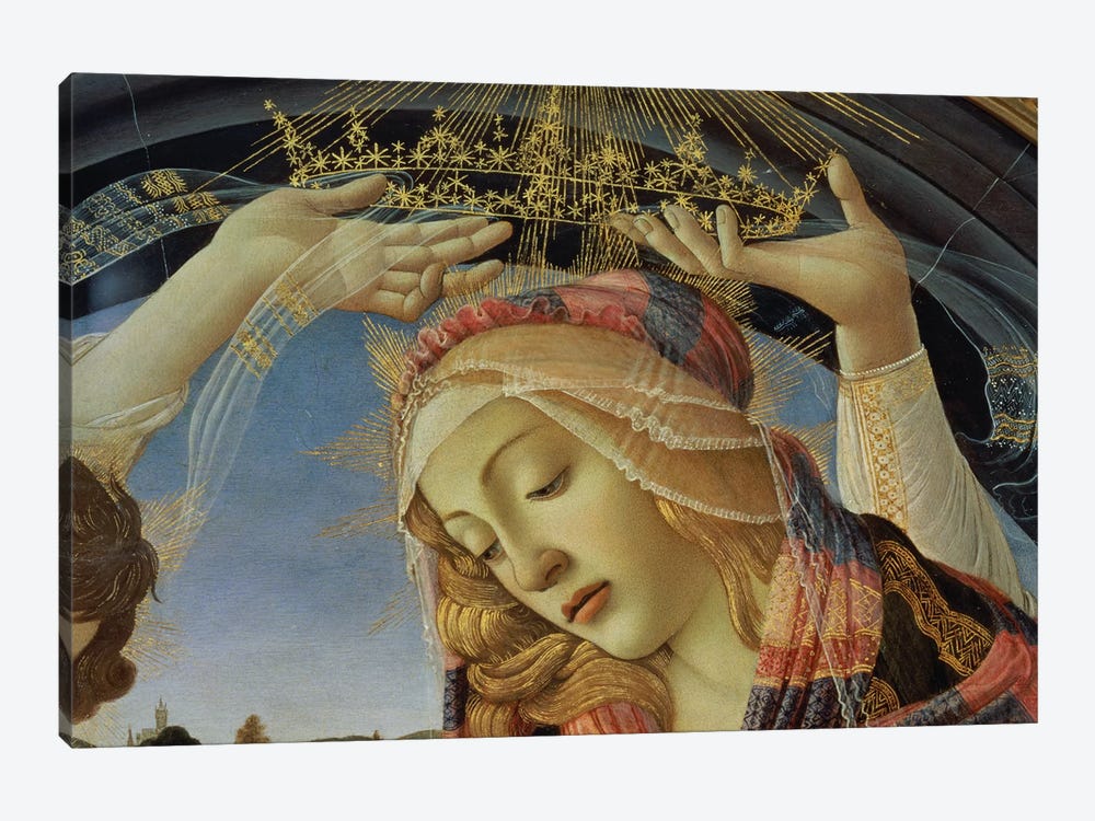The Madonna of the Magnificat, detail of the Virgin's face and crown, 1482   by Sandro Botticelli 1-piece Art Print