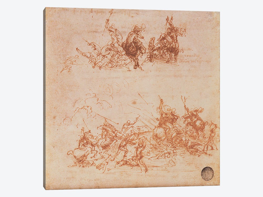 Study of Horsemen in Combat and Foot Soldiers, 1503  by Leonardo da Vinci 1-piece Canvas Art