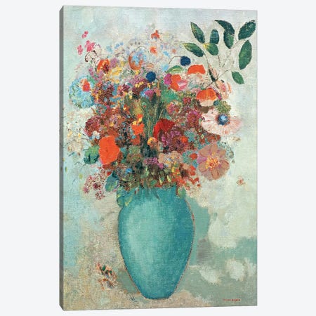 Flowers in a Turquoise Vase, c.1912  Canvas Print #BMN984} by Odilon Redon Canvas Wall Art