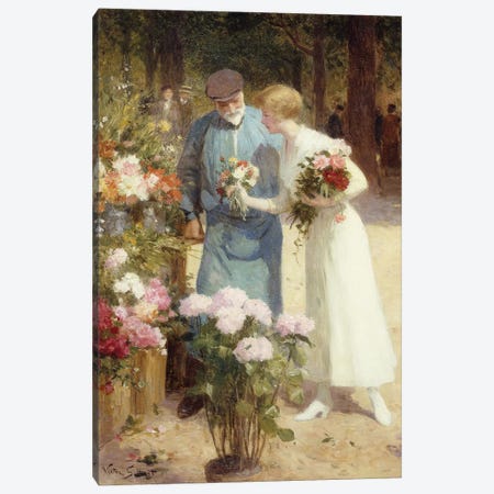 A Flower Market; Au Marche aux Fleurs,  Canvas Print #BMN9856} by Victor Gabriel Gilbert Art Print